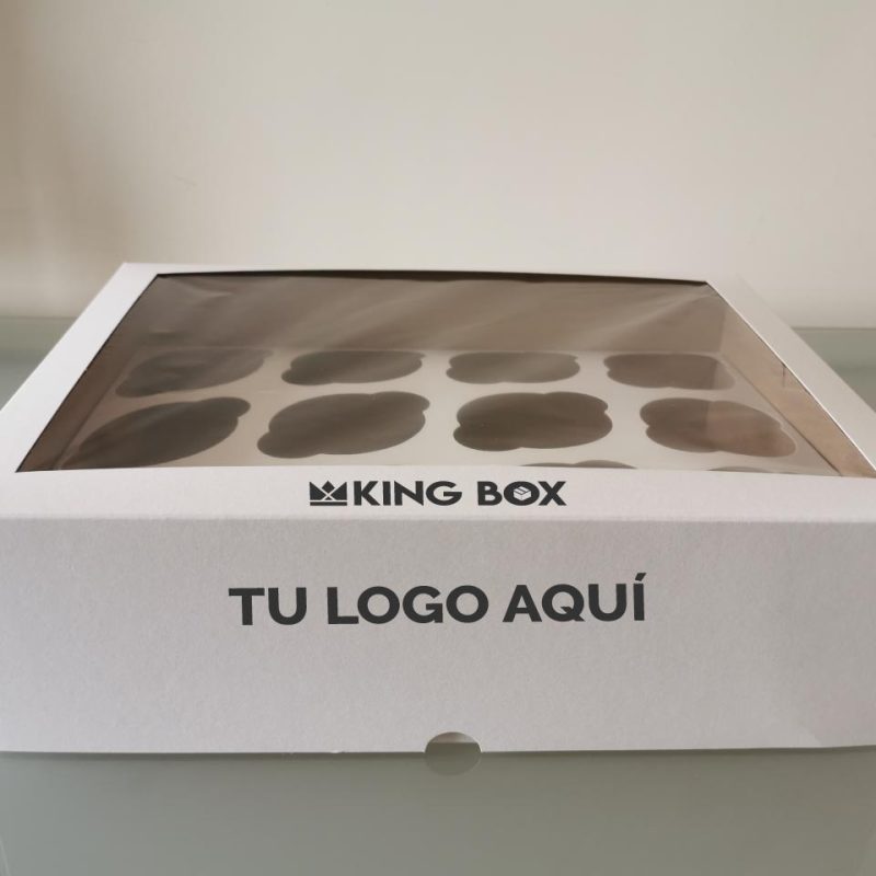 100 Cajas para 12 Cupcakes con ventana y banco con impresión 1 tinta en tapa
