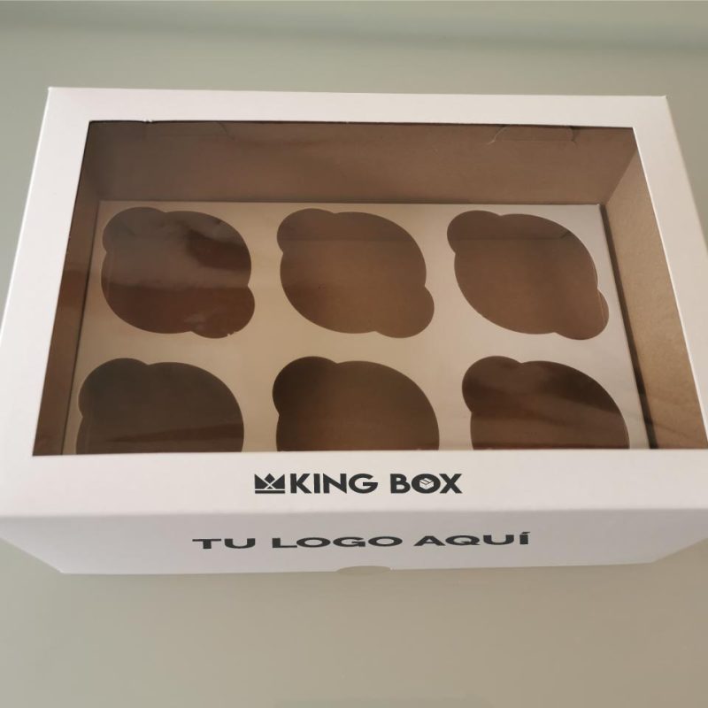 100 Cajas para 6 Cupcakes con ventana y banco con impresión 1 tinta en tapa