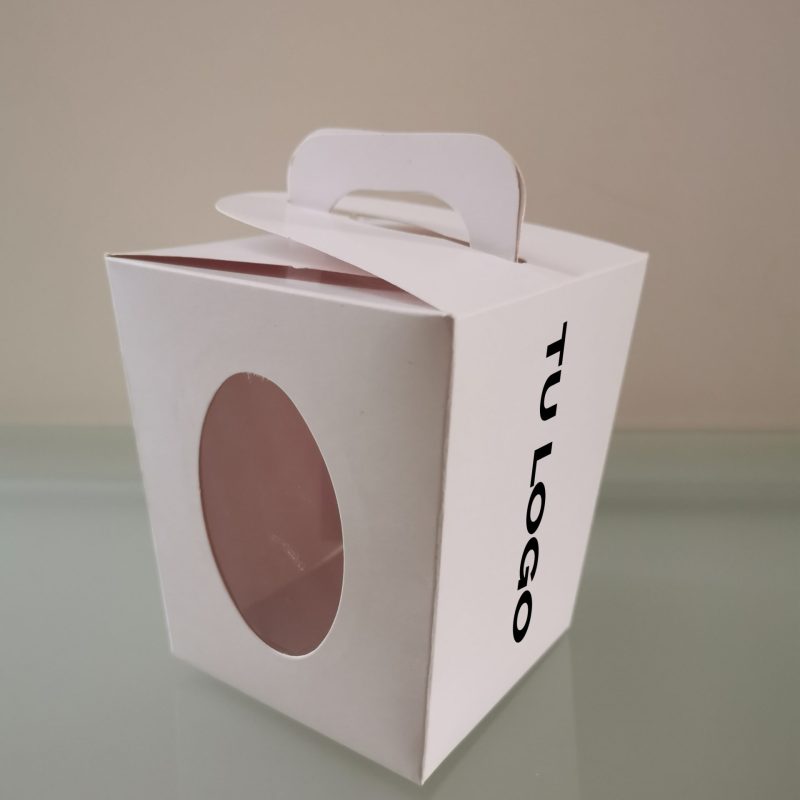 100 Cajas con ventana 8x8x10.5 cm con impresión