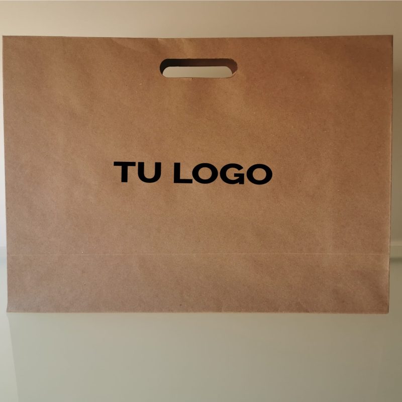 100 Bolsa de papel kraft con asa perforada 39 cm con impresión